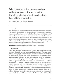 The Limits to the Transformative Approach to Education for Political Citizenship Michael J