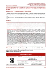 MORPHOMETRY of ANTERIOR CLINOID PROCESS: a CADAVERIC STUDY Mangesh Lone *1, Lakshmi Rajgopal 2, Anjali Telang 3