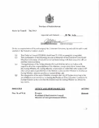 Province of Saslmtchewan Order in Council 285/2012 Approved and Ordered