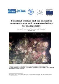 Epi Island Trochus and Sea Cucumber Resource Status and Recommendations for Management