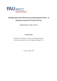 Modeling Operational Risk Incorporating Reputation Risk: an Integrated Analysis for Financial Firms