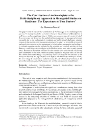 The Contribution of Archaeologists to the Multi-Disciplinary Approach in Managerial Studies on Resilience: the Experiences of Sara Santoro1