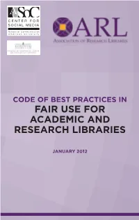 Code of Best Practices in Fair Use for Academic and Research Libraries