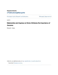 Maimonides and Aquinas on Divine Attributes the Importance of Avicenna