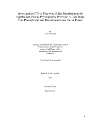 Investigation of Total Dissolved Solids Regulation In