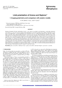 Limb Polarization of Uranus and Neptune I