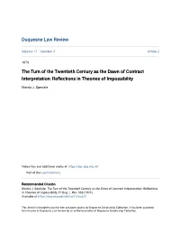 The Turn of the Twentieth Century As the Dawn of Contract Interpretation: Reflections in Theories of Impossibility