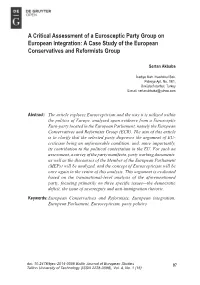 A Critical Assessment of a Eurosceptic Party Group on European Integration: a Case Study of the European Conservatives and Reformists Group