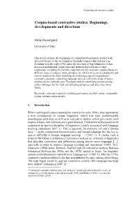 Corpus-Based Contrastive Studies: Beginnings, Developments and Directions