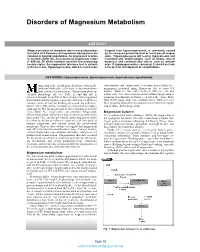 Disorders of Magnesium Metabolism
