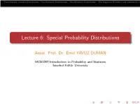 Lecture 6: Special Probability Distributions