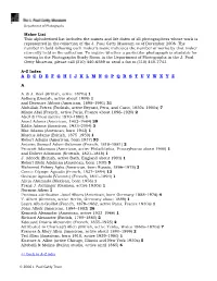 Maker List This Alphabetized List Includes the Names and Life Dates of All Photographers Whose Work Is Represented in the Collection of the J