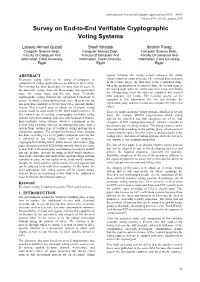 Survey on End-To-End Verifiable Cryptographic Voting Systems