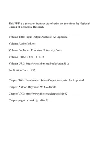 Front Matter, Input-Output Analysis: an Appraisal