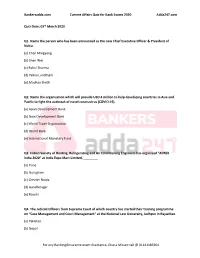 Bankersadda.Com Current Affairs Quiz for Bank Exams 2020 Adda247.Com for Any Banking/Insurance Exam Assistance, Give a Missed Ca