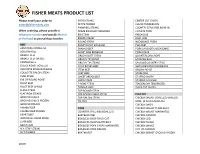 Fisher Meats Product List