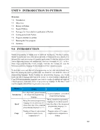 UNIT 9 INTRODUCTION to PYTHON Python
