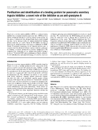 Purification and Identification of a Binding Protein for Pancreatic
