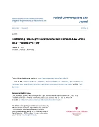 Restraining False Light: Constitutional and Common Law Limits on a "Troublesome Tort"