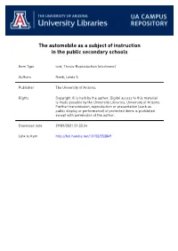 The Automobile As a Subject of Instruction in the Public Secondary Schools