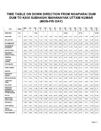 Time Table on Down Direction from Noapara/ Dum Dum to Kavi Subhash/ Mahanayak Uttam Kumar (Mon-Fri Day)