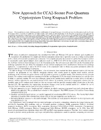 New Approach for CCA2-Secure Post-Quantum Cryptosystem Using Knapsack Problem