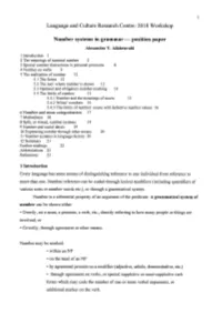 Number Systems in Grammar Position Paper
