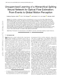Unsupervised Learning of a Hierarchical Spiking Neural Network for Optical Flow Estimation: from Events to Global Motion Perception