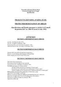Parma (Parma Ham) Protected Designation of Origin Specifications
