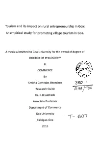 A Thesis Submitted to Goa University for the Award of Degree of DOCTOR