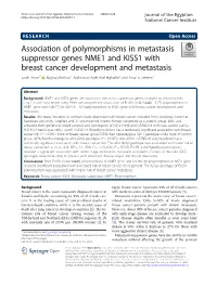 Association of Polymorphisms in Metastasis Suppressor Genes