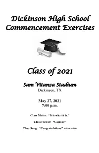 Class of 2021 Graduation Program