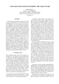 Concatenative Sound Synthesis: the Early Years
