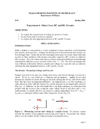 Experiment 6: Ohm's Law, RC and RL Circuits
