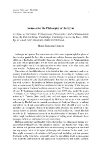 Sources for the Philosophy of Archytas