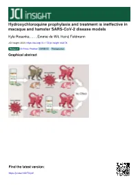Hydroxychloroquine Prophylaxis and Treatment Is Ineffective in Macaque and Hamster SARS-Cov-2 Disease Models