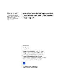 Software Assurance Approaches, Considerations, and Limitations