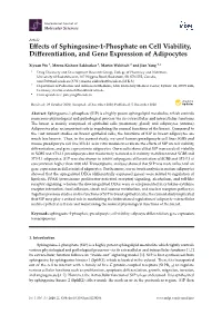 Effects of Sphingosine-1-Phosphate on Cell Viability, Differentiation, And