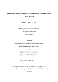 Interaction of Selected Actinides (U, Cm) with Bacteria Relevant to Nuclear