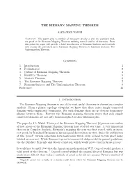 THE RIEMANN MAPPING THEOREM Contents 1. Introduction 1 2
