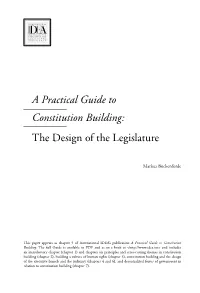 A Practical Guide to Constitution Building: the Design of the Legislature