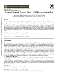 Complex Dynamic Systems Theory (CDST) Approach in SLA