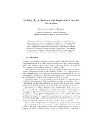Deriving Type Systems and Implementations for Coroutines