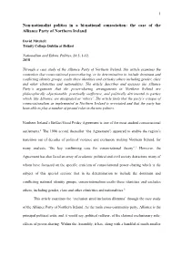 Non-Nationalist Politics in a Bi-National Consociation: the Case of the Alliance Party of Northern Ireland
