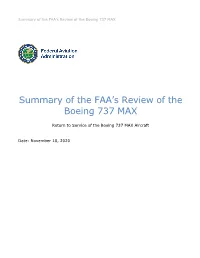 Summary of the FAA's Review of the Boeing 737