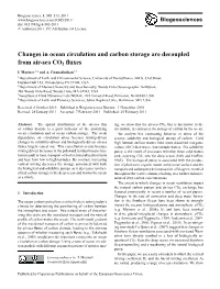 Changes in Ocean Circulation and Carbon Storage Are Decoupled from Air-Sea CO2 Fluxes