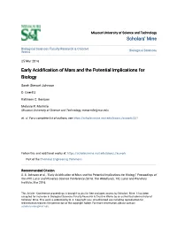 Early Acidification of Mars and the Potential Implications for Biology