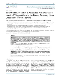 TIMD4 Rs6882076 SNP Is Associated with Decreased Levels Of