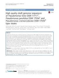High Quality Draft Genome Sequences of Pseudomonas Fulva DSM