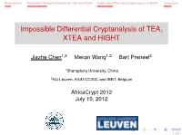Impossible Differential Cryptanalysis of TEA, XTEA and HIGHT